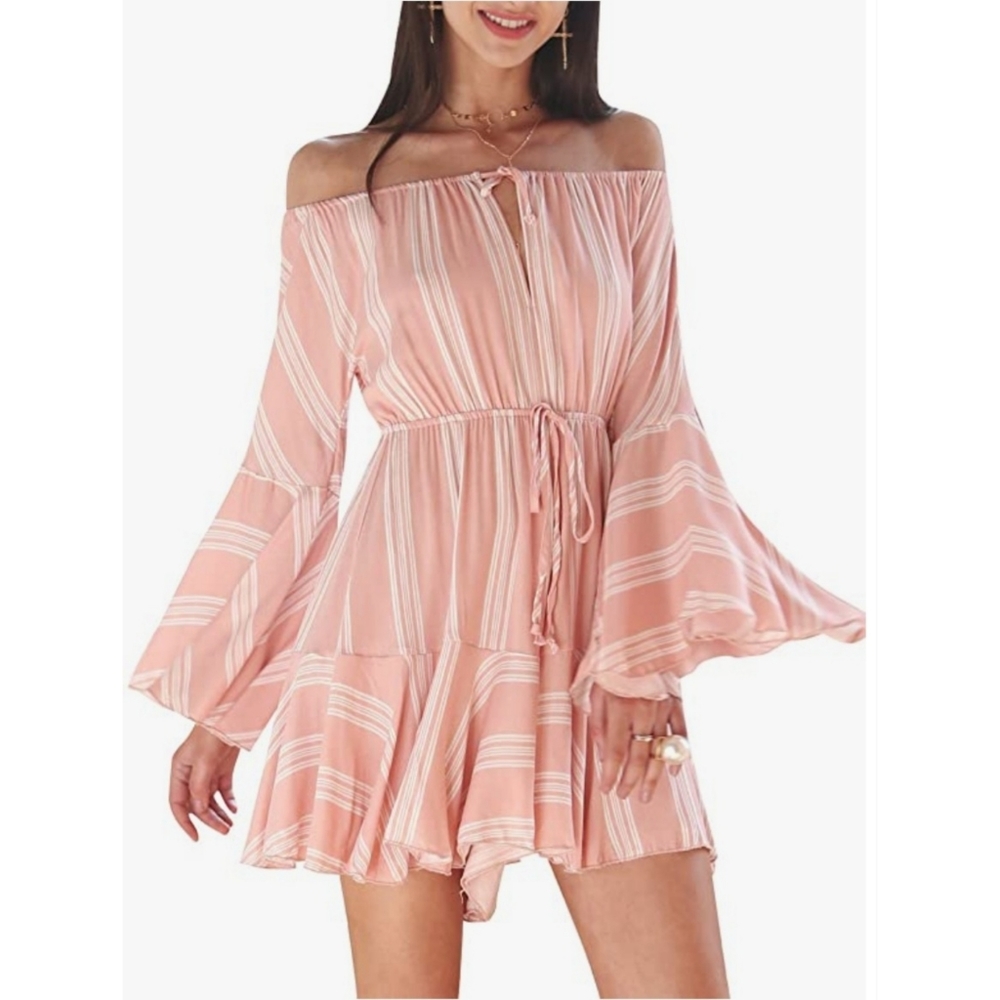 Women's Off Shoulder Long Flare Sleeve Romper